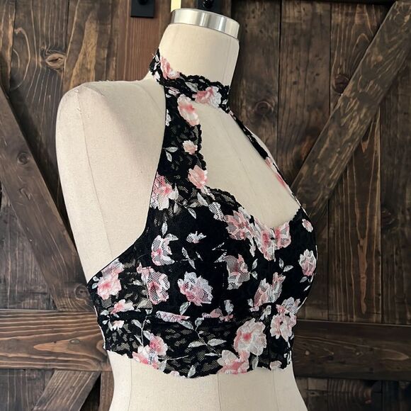 Pink Victoria’s Secret floral halter push up bralette wireless Sz-xs - Picture 3 of 13